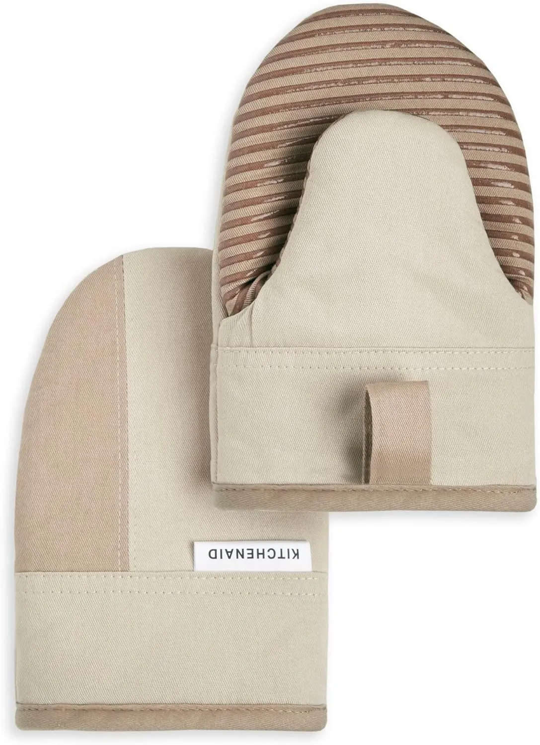 KitchenAid Beacon Two-Tone Non-Slip Mini Oven Mitt Set, Milkshake/Beige, 5.5"x8", 2 Piece