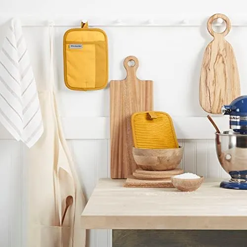 KitchenAid Beacon Two-Tone Non-Slip Oven Mitt and Pot Holder Set, Majestic Yellow, 5 Piece