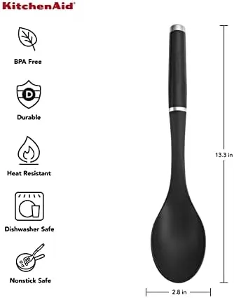 KitchenAid Classic Slotted Turner, One Size, Black 2, 13.66-Inch & KitchenAid KE001OHOBA Classic Solid Turner, One Size, Black 2 & KitchenAid Classic Basting Spoon, One Size, Black