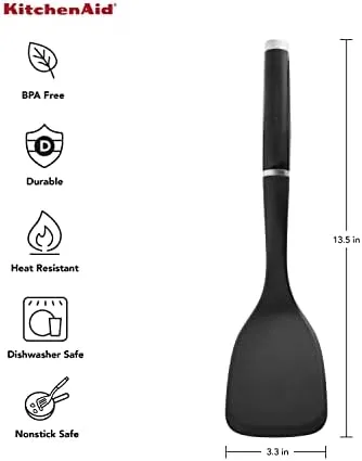 KitchenAid Classic Slotted Turner, One Size, Black 2, 13.66-Inch & KitchenAid KE001OHOBA Classic Solid Turner, One Size, Black 2 & KitchenAid Classic Basting Spoon, One Size, Black