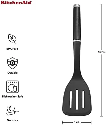 KitchenAid Classic Slotted Turner, One Size, Black 2, 13.66-Inch & KitchenAid KE001OHOBA Classic Solid Turner, One Size, Black 2 & KitchenAid Classic Basting Spoon, One Size, Black