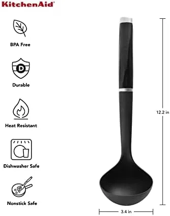 KitchenAid Classic Soup Ladle, One Size, Black 2 & Classic Basting Spoon, One Size, Black 2