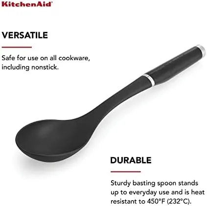 KitchenAid Classic Soup Ladle, One Size, Black 2 & Classic Basting Spoon, One Size, Black 2