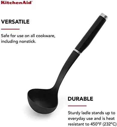 KitchenAid Classic Soup Ladle, One Size, Black 2 & Classic Basting Spoon, One Size, Black 2