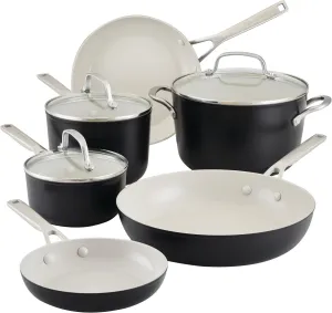 KitchenAid Hard Anodized Ceramic 9-Piece Nonstick Cookware Set – Includes Fry Pans, Saucepan, Stockpot, Durable, Even Heating, Oven Safe to 500°F, Matte Black