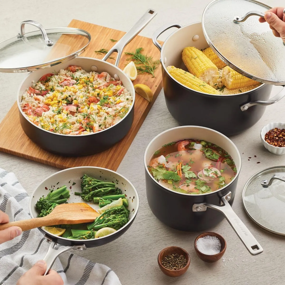 KitchenAid Hard Anodized Ceramic 9-Piece Nonstick Cookware Set – Includes Fry Pans, Saucepan, Stockpot, Durable, Even Heating, Oven Safe to 500°F, Matte Black