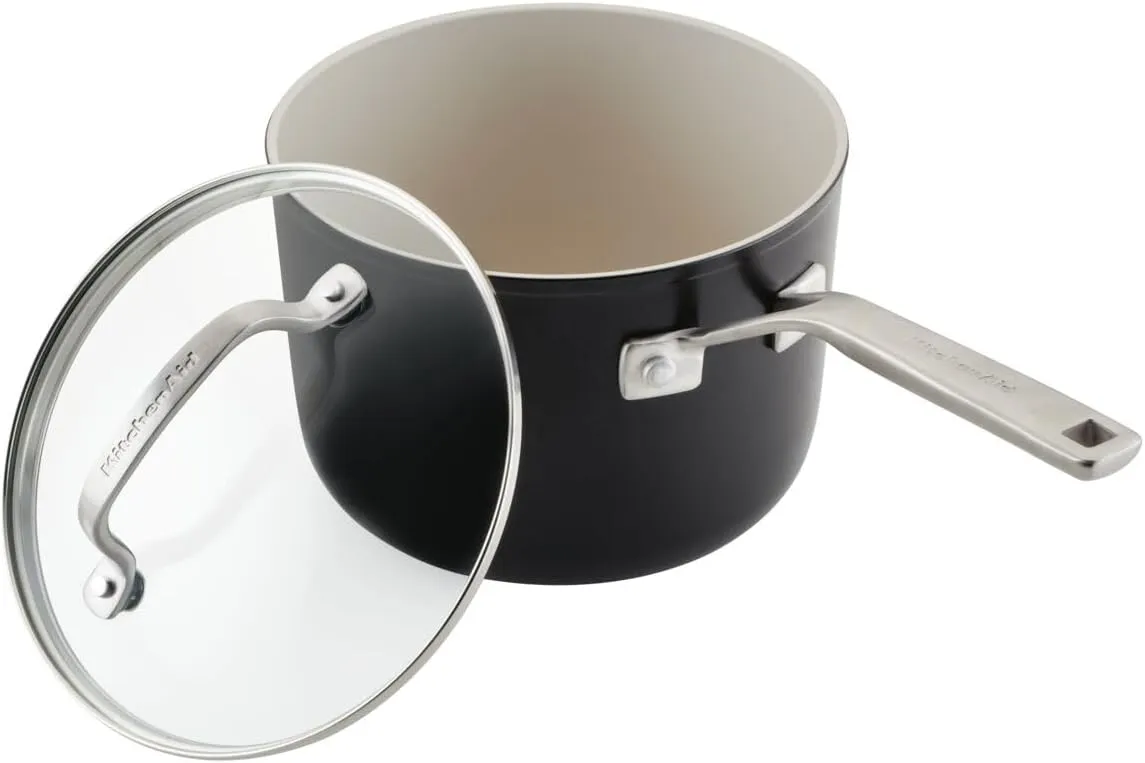 KitchenAid Hard Anodized Ceramic 9-Piece Nonstick Cookware Set – Includes Fry Pans, Saucepan, Stockpot, Durable, Even Heating, Oven Safe to 500°F, Matte Black