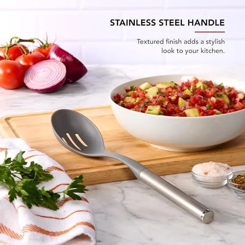 KitchenAid Slotted Spoon with Stainless Steel Handle, Nonstick Safe, Ideal for Draining and Scooping, Durable and Dishwasher Safe
