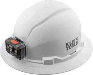 Klein Tools 60406RL Hard Hat, Rechargeable Headlamp, Non-vented, Full Brim Style, Padded Self-Wicking Odor-Resistant Sweatband, Tested up to 20kV, White