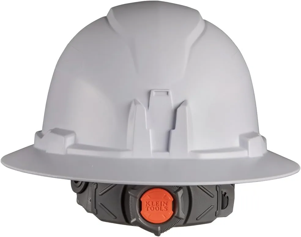 Klein Tools 60406RL Hard Hat, Rechargeable Headlamp, Non-vented, Full Brim Style, Padded Self-Wicking Odor-Resistant Sweatband, Tested up to 20kV, White