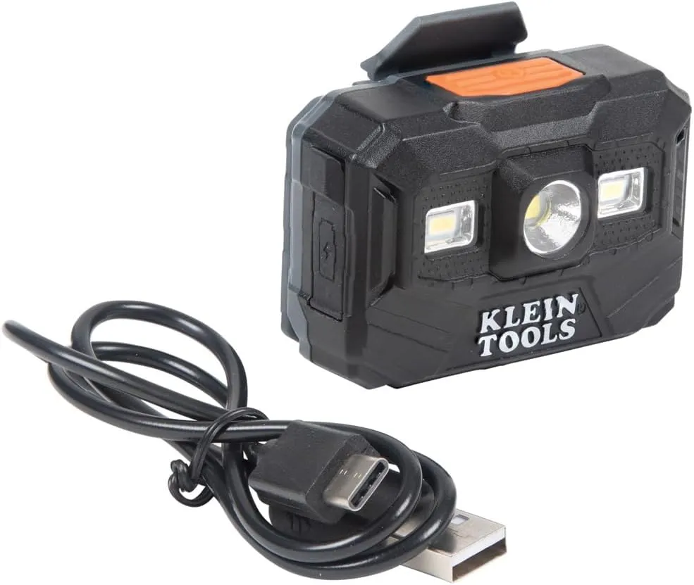 Klein Tools 60406RL Hard Hat, Rechargeable Headlamp, Non-vented, Full Brim Style, Padded Self-Wicking Odor-Resistant Sweatband, Tested up to 20kV, White