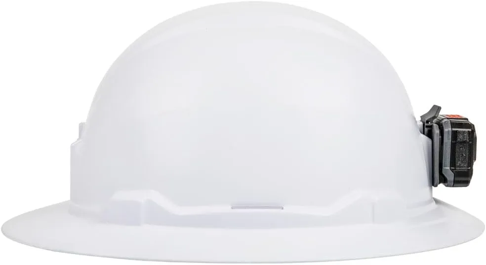 Klein Tools 60406RL Hard Hat, Rechargeable Headlamp, Non-vented, Full Brim Style, Padded Self-Wicking Odor-Resistant Sweatband, Tested up to 20kV, White