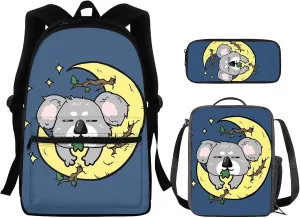 Koalas School Backpack Set for Boys 8-12 Soccer Kids Backpack Lightweight Casual Rucksack with Portable Foldable Lunch Bag Mini Pencil Case Set
