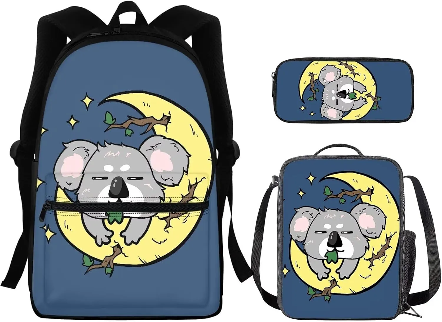 Koalas School Backpack Set for Boys 8-12 Soccer Kids Backpack Lightweight Casual Rucksack with Portable Foldable Lunch Bag Mini Pencil Case Set