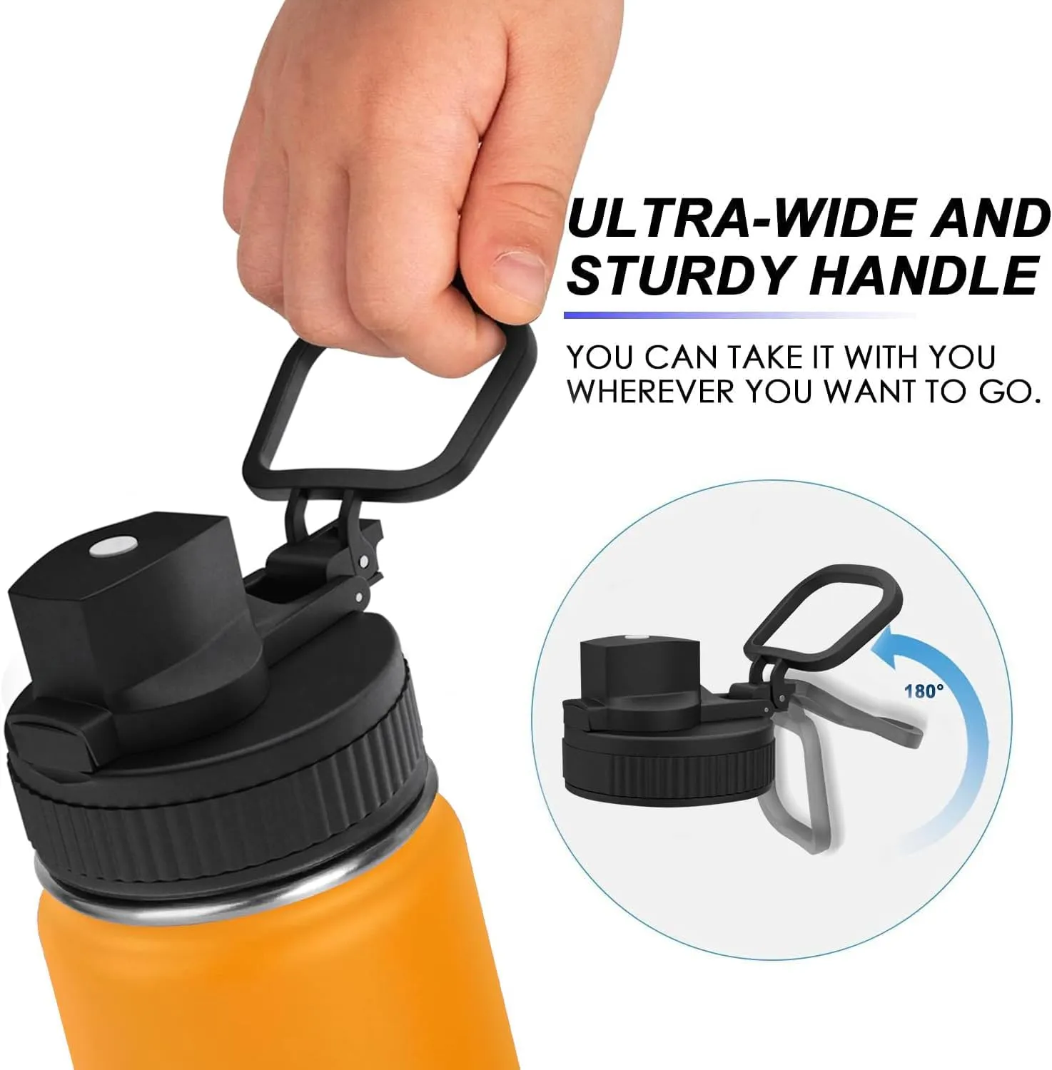 koodee Water Bottle with Straw-16 oz Stainless Steel Double Wall Vacuum Insulated Water Flask Metal Sports Water Bottle for School (Mango Yellow)