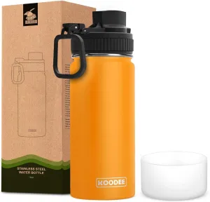 koodee Water Bottle with Straw-16 oz Stainless Steel Double Wall Vacuum Insulated Water Flask Metal Sports Water Bottle for School (Mango Yellow)
