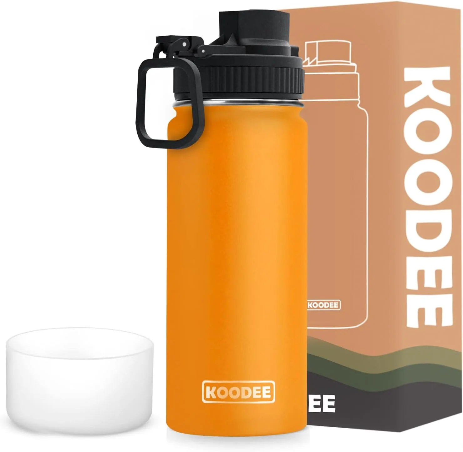 koodee Water Bottle with Straw-16 oz Stainless Steel Double Wall Vacuum Insulated Water Flask Metal Sports Water Bottle for School (Mango Yellow)
