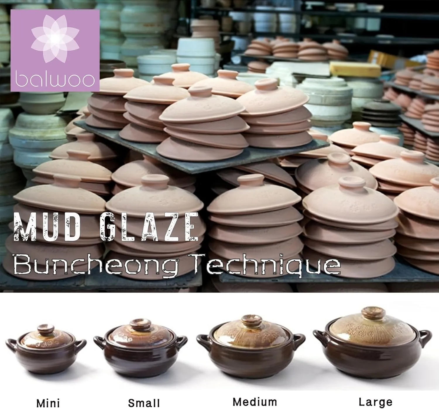 Korean Pot [Buncheong] MUD GLAZE Earthenware Ttukbaegi, Ceramic Clay Cooking Pot Casserole, Heat Resistant Earthen Pot, Zero-Crack Stone Bowl Stockpot Soup Cookware, Pottery Bowl (Small)