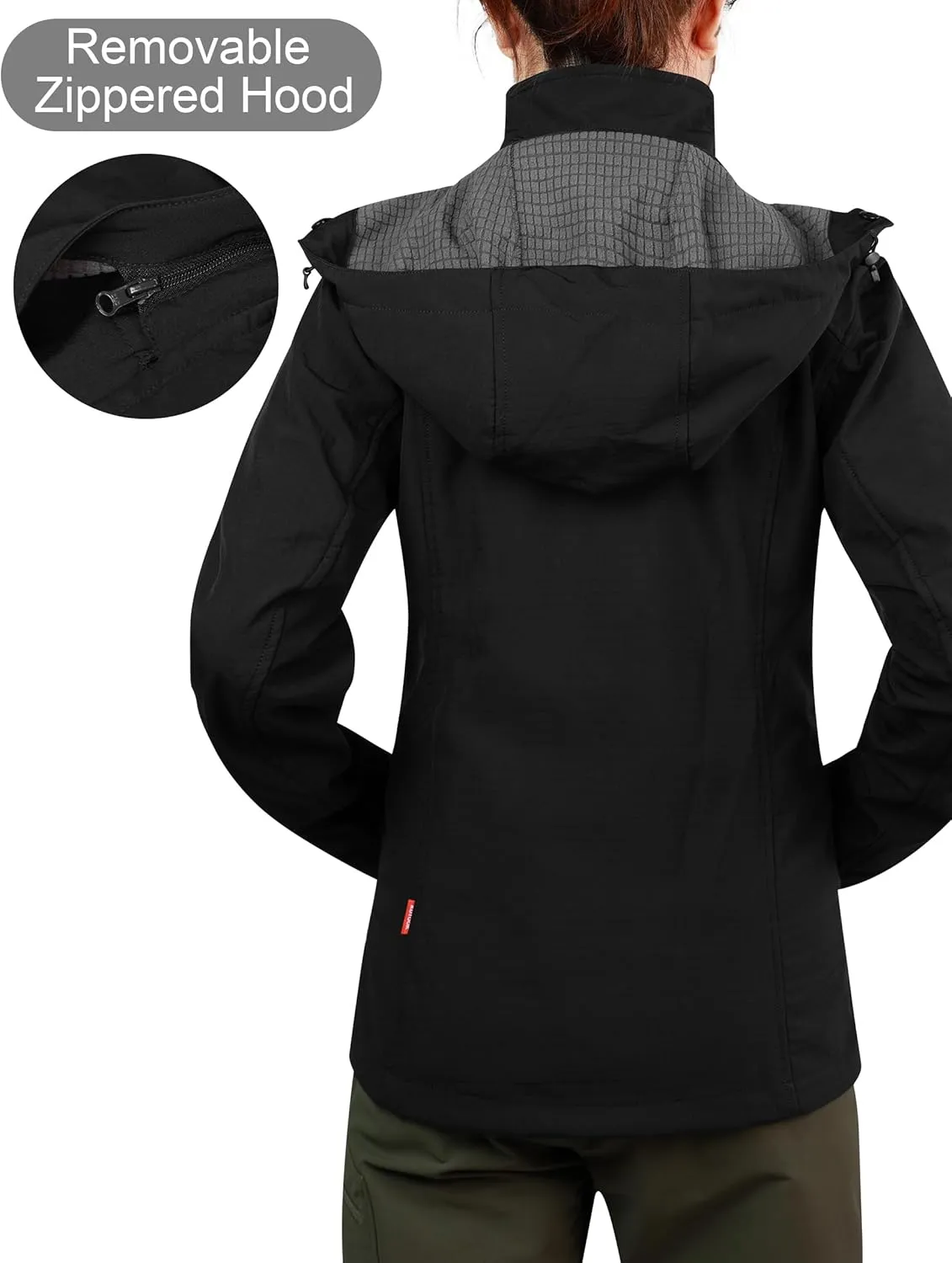 KUTOOK Women's Lightweight Softshell Jacket Fleece Lined Removable Hood with Zipper Pockets for Hiking Running Travel