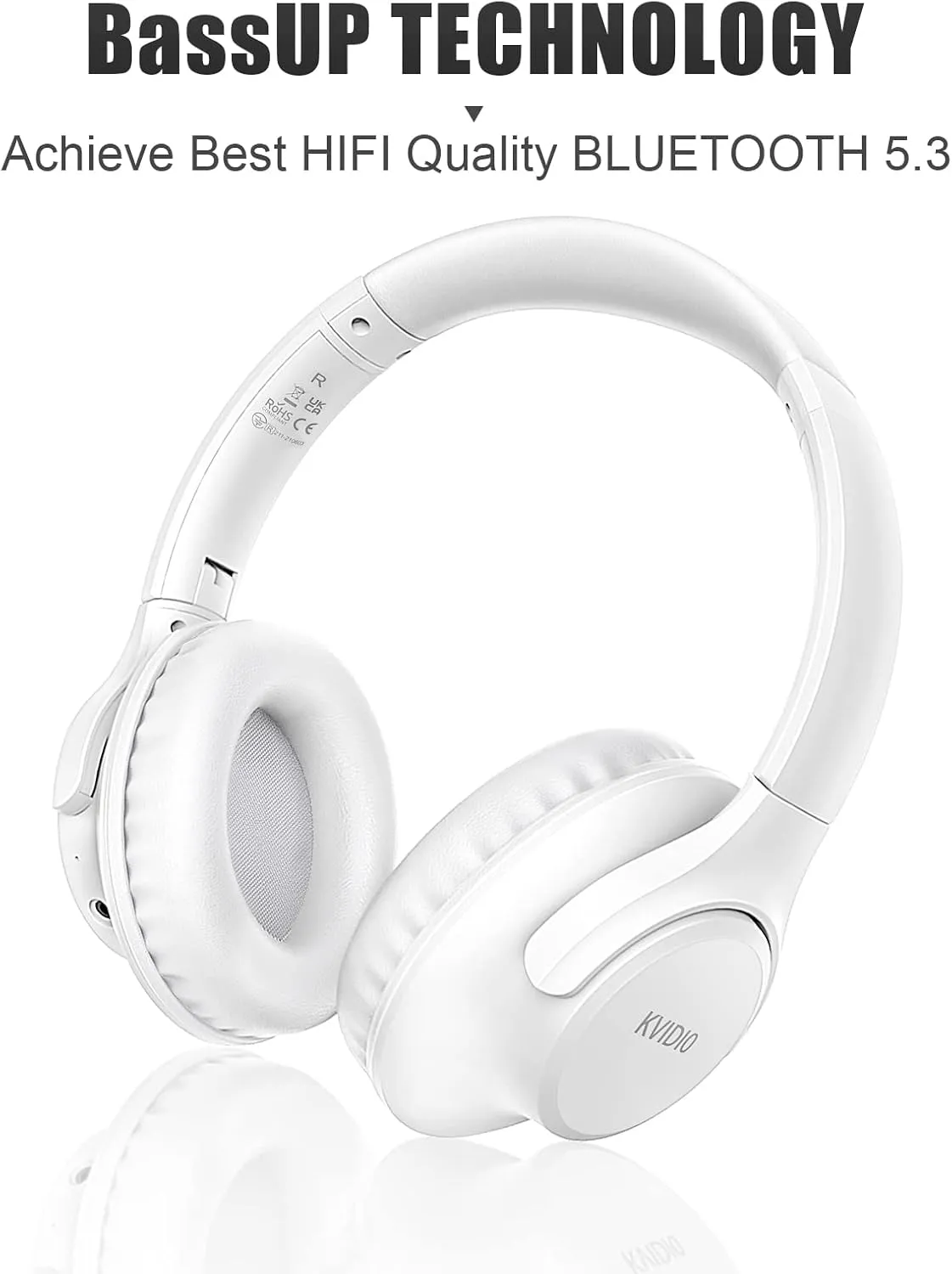 KVIDIO Bluetooth Headphones Over Ear, 65 Hours Playtime Wireless Headphones with Microphone, Foldable Lightweight Headset with Deep Bass, HiFi Stereo Sound for Travel Work Laptop PC Cellphone