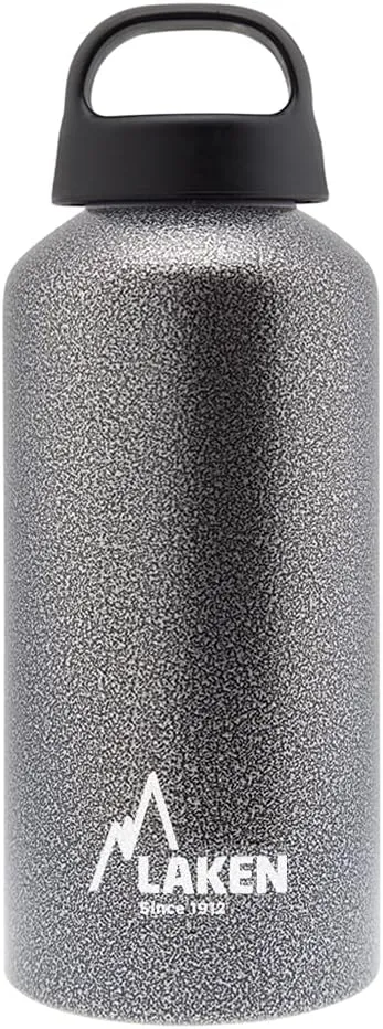 Laken Classic Aluminum Water Bottle, Wide Mouth with Screw Cap and Loop, BPA Free, Made in Spain, 20oz, Granite