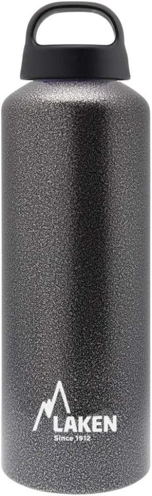 Laken Classic Aluminum Water Bottle, Wide Mouth with Screw Cap and Loop, BPA Free, Made in Spain, 25oz, Granite