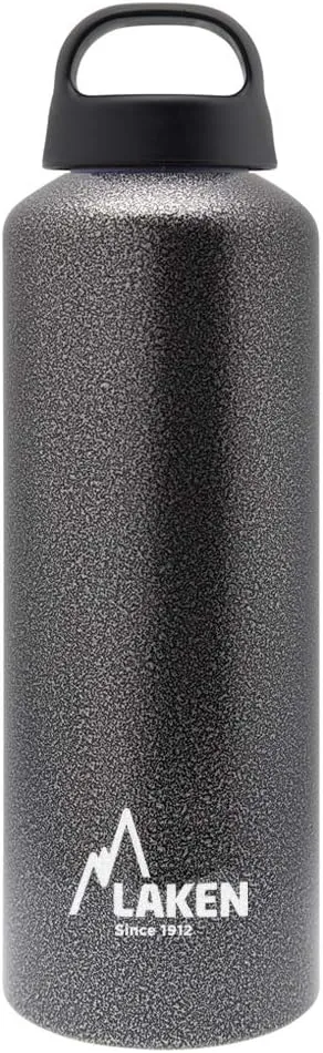Laken Classic Aluminum Water Bottle, Wide Mouth with Screw Cap and Loop, BPA Free, Made in Spain, 25oz, Granite