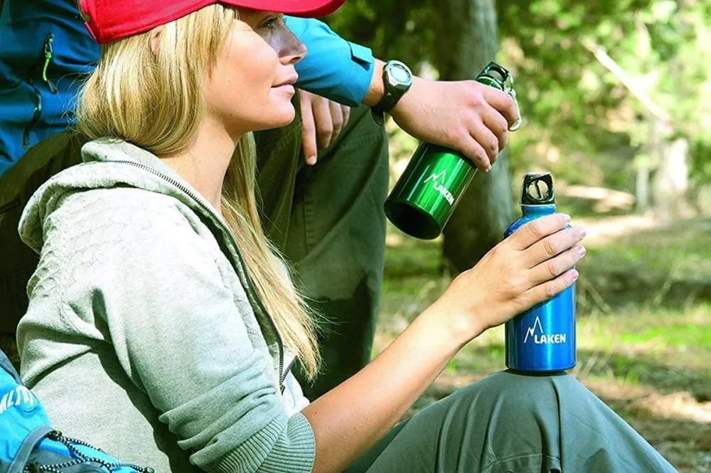Laken Futura Aluminum Water Bottle - Narrow Mouth, Screw Cap with Loop - Leak-Proof, BPA Free, Made in Spain - 20oz, Light Blue