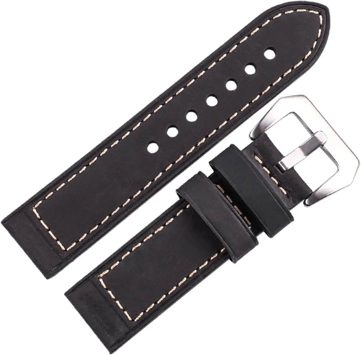 LAnGSHAW Handmade Watchbands 22mm 24mm Men Women Brown Black Red Leather Watch Band Strap Belt Stainless Steel Buckle (Band Color : Black, Band Width : 22mm)