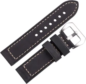 LAnGSHAW Handmade Watchbands 22mm 24mm Men Women Brown Black Red Leather Watch Band Strap Belt Stainless Steel Buckle (Band Color : Black, Band Width : 22mm)