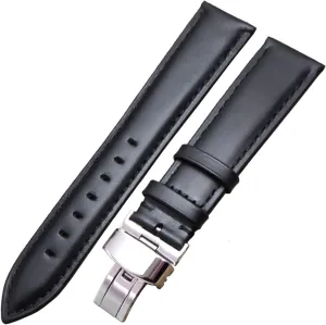 LAnGSHAW Leather Smooth Watchbands Black Brown 18 19 20 21 22 24mm Women Men Watch Band Strap Wrist Belt Bracelet Steel Clasp (Band Color : Black, Band Width : 22mm)