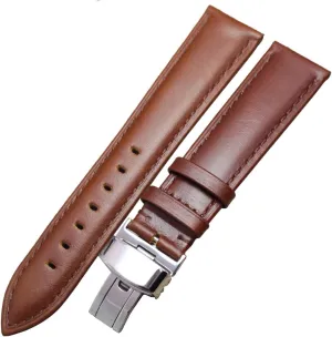 LAnGSHAW Leather Smooth Watchbands Black Brown 18 19 20 21 22 24mm Women Men Watch Band Strap Wrist Belt Bracelet Steel Clasp (Band Color : Brown, Band Width : 24mm)