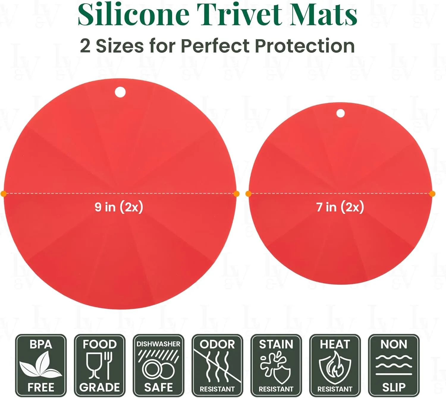 Larder & Vine Silicone Trivets for Hot Pots and Pans | Set of 4 Round Hot Pads for Kitchen | 7” & 9” Trivets for Hot Dishes | Heat-Resistant Silicone Mats for Kitchen Counter | Cabernet