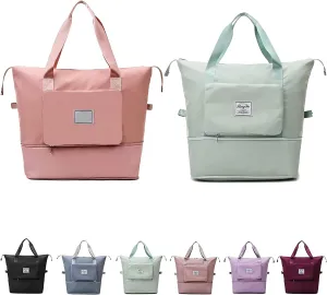 Large Capacity Folding Travel Bag, Foldable Travel Duffel Bag Dry and Wet Separation Sports Bag Travel Lightweight Waterproof Foldable Carry Luggage Duffel Tote Bag for Women and Men (2PCS)