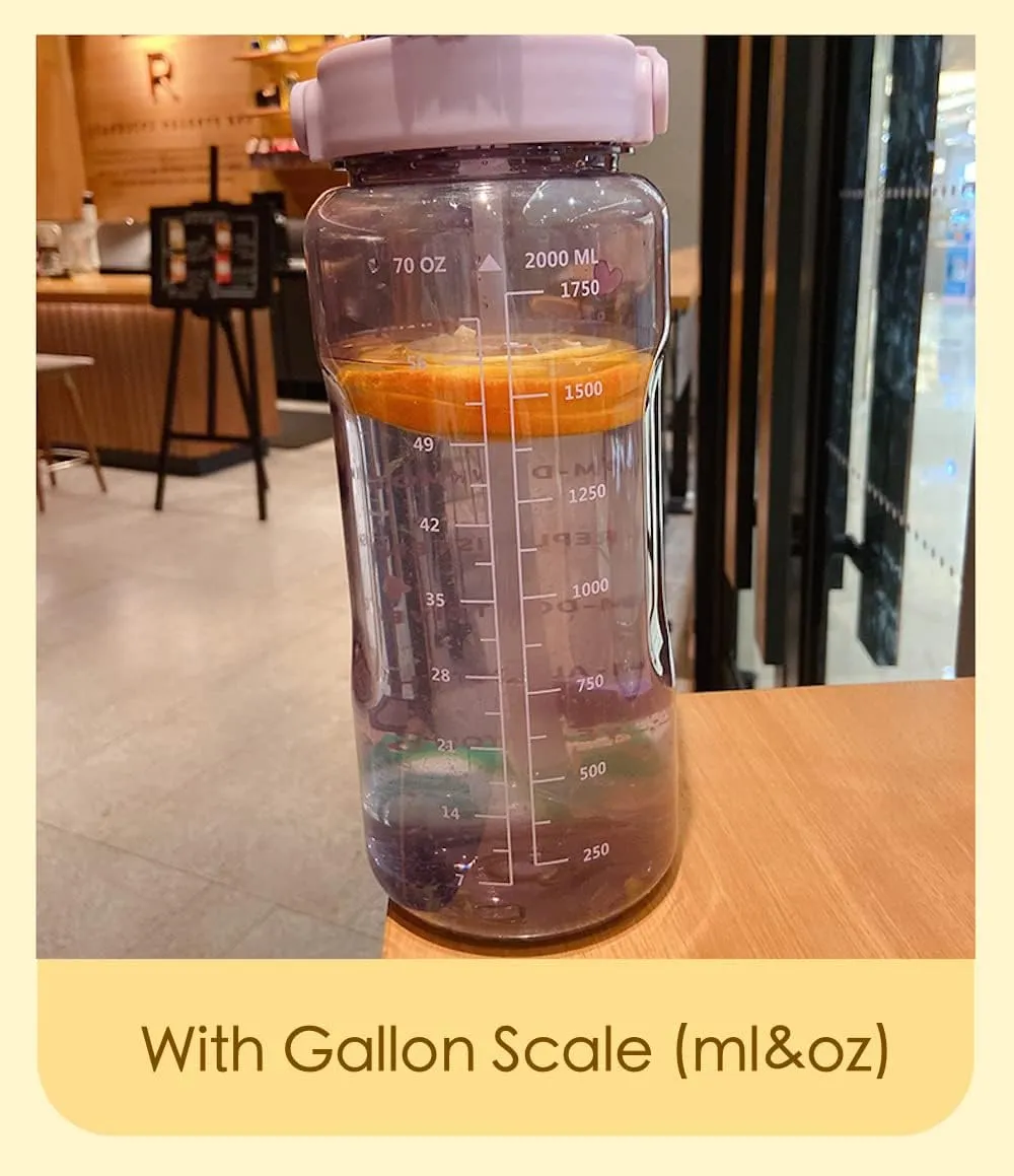 Large Kawaii Clear Gallon Water Bottle with Time Marker and Straw 70oz Kawaii Water Bottle with and Resin Stickers Portable Giant Drinking Bottle for School Sports Yoga Spill Proof Water Jug (Blue)