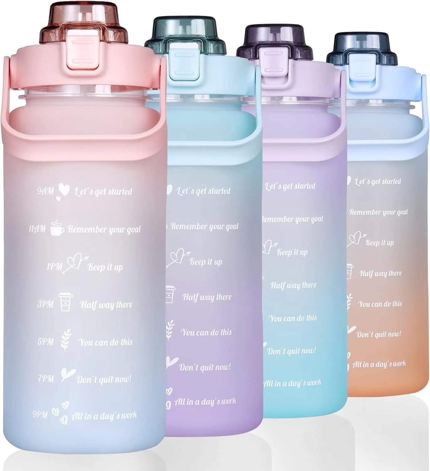 Large Motivational Water Bottle with Straw Time Marker BPA Free for Sport and Fitness (Pink Blue, 64 Oz / Half Gallon)