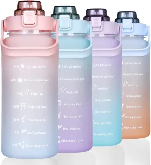 Large Motivational Water Bottle with Straw Time Marker BPA Free for Sport and Fitness (Pink Blue, 64 Oz / Half Gallon)
