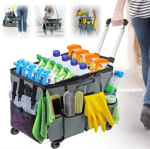 Large Rolling Cleaning Bag with Detachable Trolley, Portable Cleaning Cart with Waterproof Aluminum Foil Lining for Housekeepers, Cleaning Supply Caddy on Wheels for Home, Car, Office, Picnic(Gray)