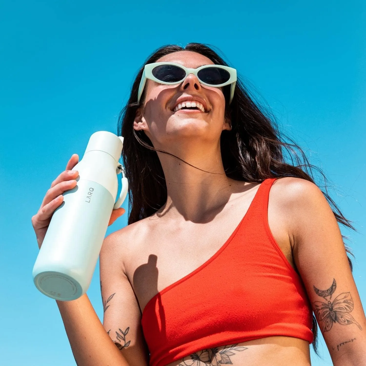 LARQ Bottle Flip Top 25 oz - Insulated Stainless Steel Water Bottle With Straw | Thermos, BPA Free | Reusable Water Bottle for Sports, Gym, and Travel | Keep Drinks Cold for 24 Hours, Seaside Mint