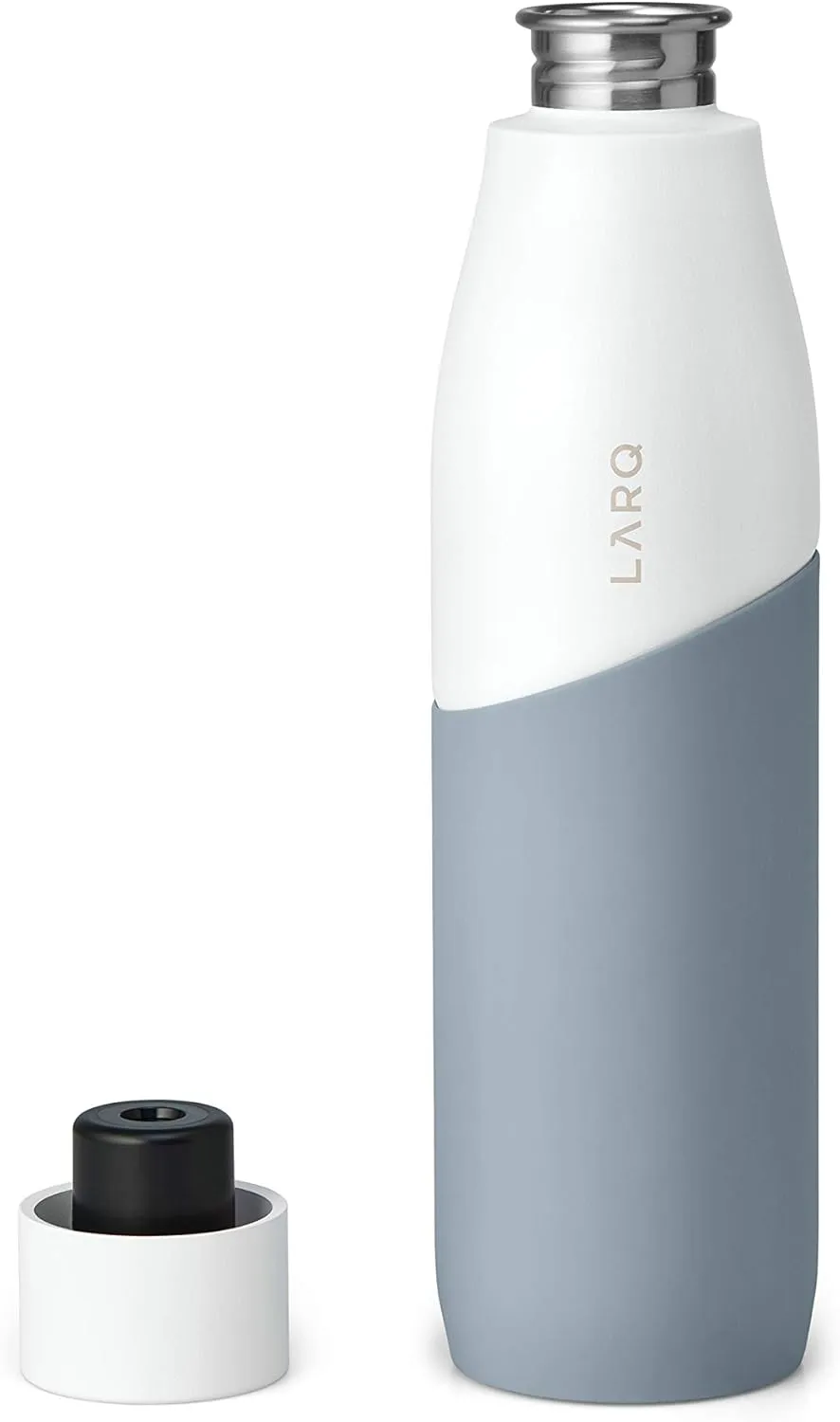 LARQ Bottle Movement PureVis 32 oz - Lightweight Self-Cleaning and Non-Insulated Stainless Steel Water Bottle with UV Water Purifier | Reusable & Travel Friendly, 1-Year Warranty, White/Pebble