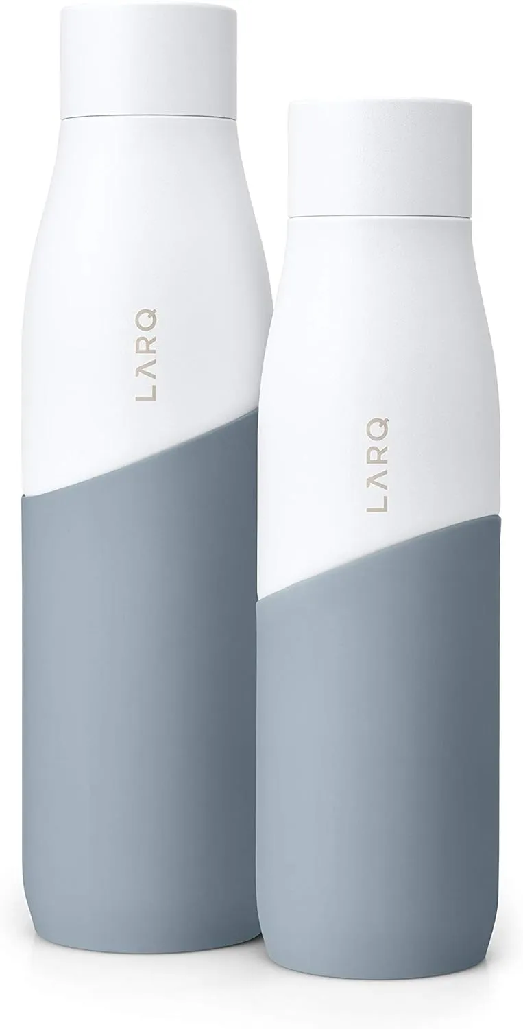 LARQ Bottle Movement PureVis 32 oz - Lightweight Self-Cleaning and Non-Insulated Stainless Steel Water Bottle with UV Water Purifier | Reusable & Travel Friendly, 1-Year Warranty, White/Pebble