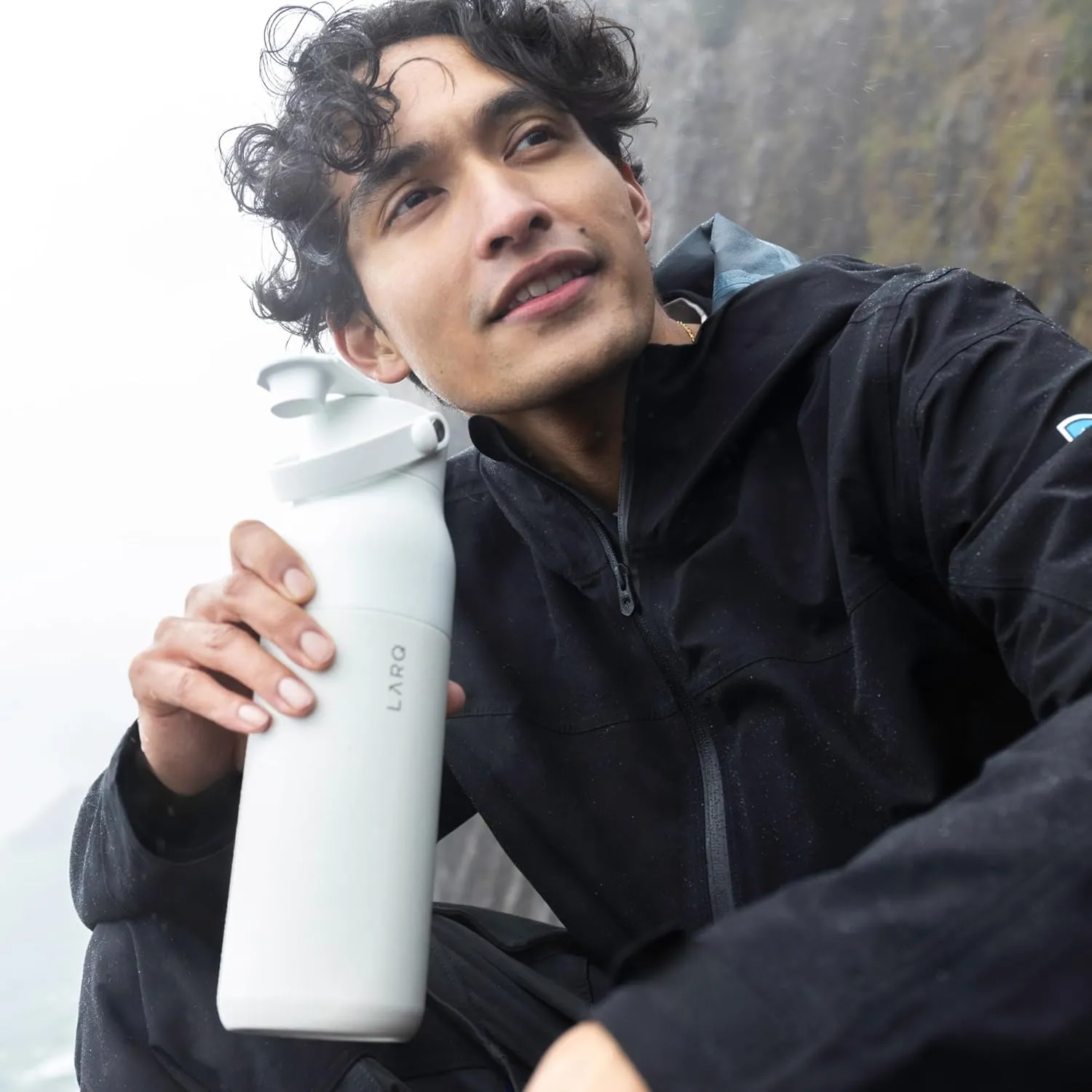 LARQ Bottle Swig Top 23oz - Insulated Wide Mouth Stainless Steel Water Bottle With Built-In Silicone Handle | Thermos, BPA Free | Reusable Water Bottle for Sports, Gym, and Travel, Granite White
