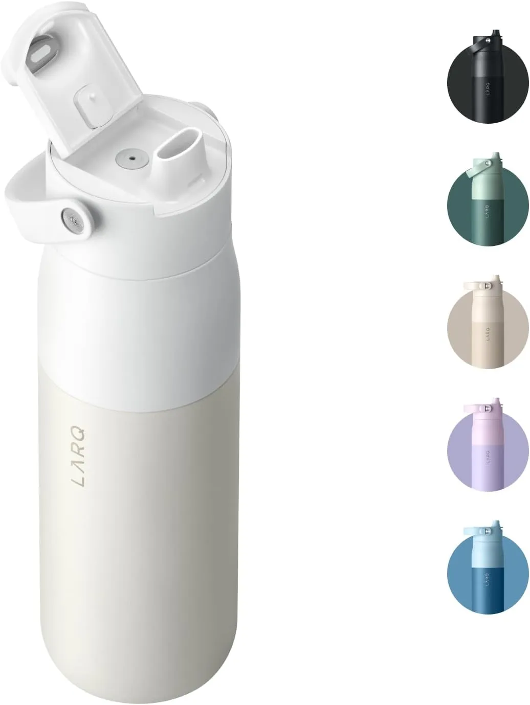 LARQ Bottle Swig Top 23oz - Insulated Wide Mouth Stainless Steel Water Bottle With Built-In Silicone Handle | Thermos, BPA Free | Reusable Water Bottle for Sports, Gym, and Travel, Granite White