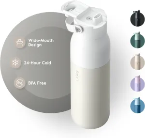 LARQ Bottle Swig Top 23oz - Insulated Wide Mouth Stainless Steel Water Bottle With Built-In Silicone Handle | Thermos, BPA Free | Reusable Water Bottle for Sports, Gym, and Travel, Granite White