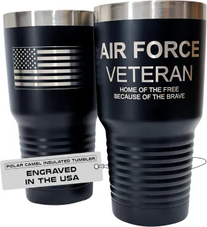 Laser Engraved Air Force Tumbler - Polar Camel 30 Oz Veteran Tumbler with Stainless Steel Straw & Cleaner, Air Force Tumblers for Men Engraved, Veterans Water Bottle for Men & Women Gifts