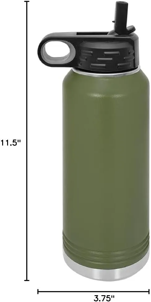 LaserGram Personalized Water Bottle, Motocross, Stainless Steel Double Wall Vacuum Insulated with Flip Top Straw, Custom Engraved Gift (40oz / 1180ml Camo Green)