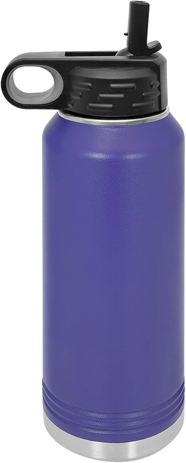 LaserGram Personalized Water Bottle, Motocross, Stainless Steel Double Wall Vacuum Insulated with Flip Top Straw, Custom Engraved Gift (40oz / 1180ml Dark Purple)