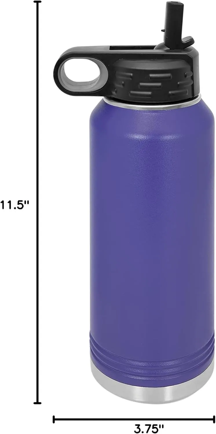 LaserGram Personalized Water Bottle, Motocross, Stainless Steel Double Wall Vacuum Insulated with Flip Top Straw, Custom Engraved Gift (40oz / 1180ml Dark Purple)