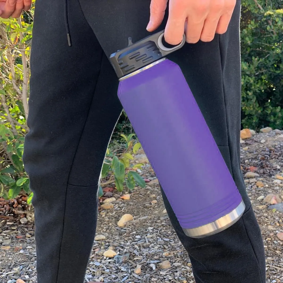 LaserGram Personalized Water Bottle, Motocross, Stainless Steel Double Wall Vacuum Insulated with Flip Top Straw, Custom Engraved Gift (40oz / 1180ml Dark Purple)