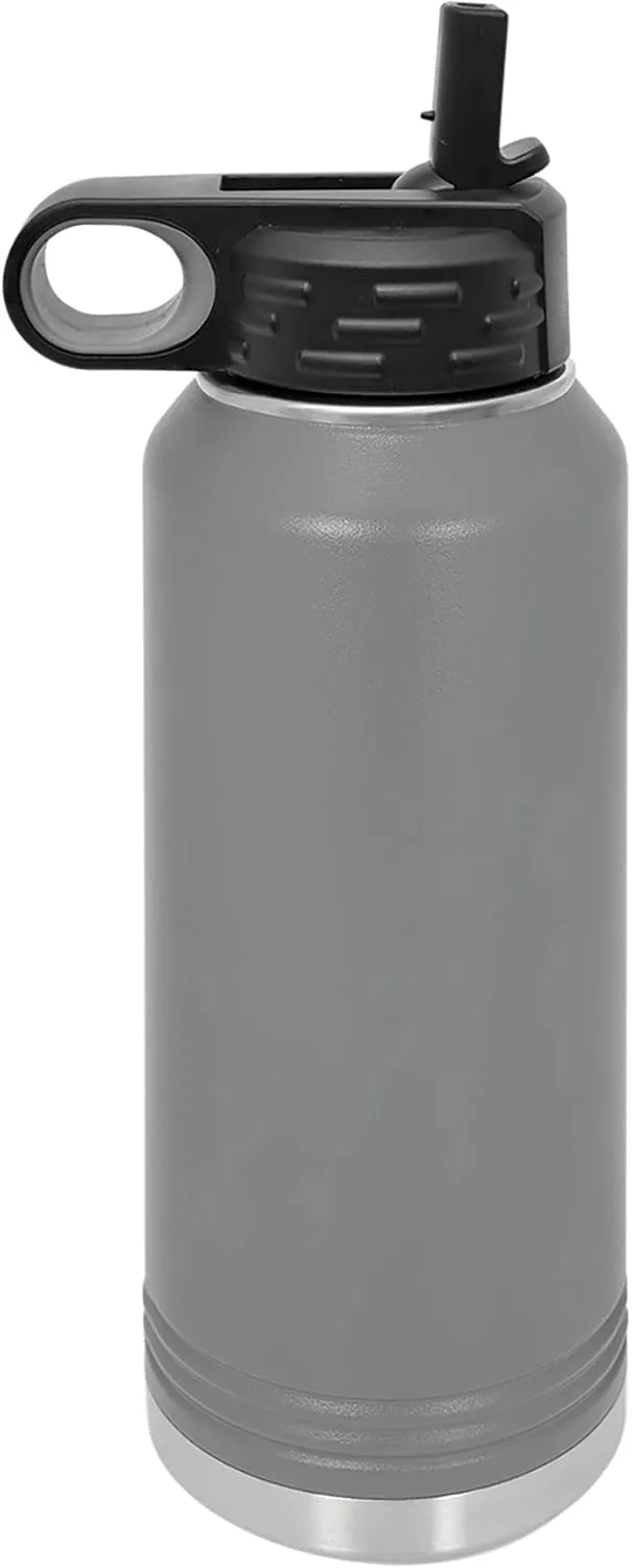 LaserGram Personalized Water Bottle, Sun, Stainless Steel Double Wall Vacuum Insulated with Flip Top Straw, Custom Engraved Gift (40oz / 1180ml Gray)